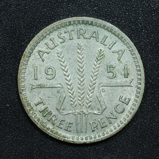 1951 Australia Threepence Silver Coin - KM# 44