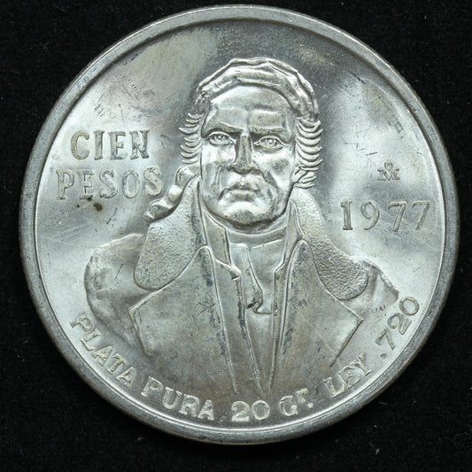 1977 Mexico 100 Cien Pesos Silver Coin (.720 purity, 0.6428 oz ASW)