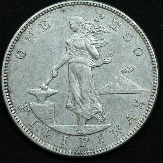 1904 S 1 One Peso Philippines Silver Coin - KM# 168
