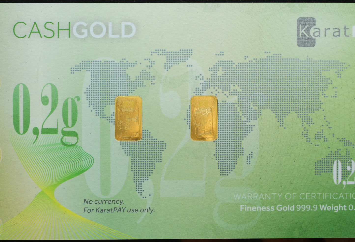 Karatpay Karat Pay Gold 0.20 Gram of 999.9 Fine Cash Gold Note Certificate .2g Nadir