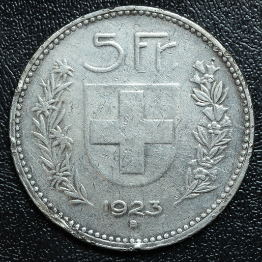 1923 B Switzerland 5 FRANC Silver KM#37