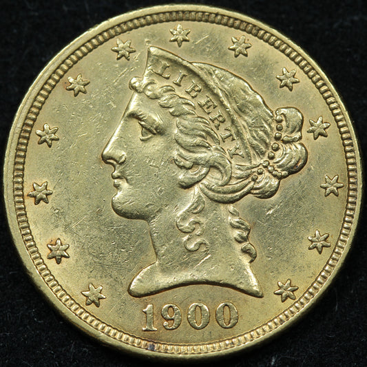 1900 $5 Gold Liberty Head Half Eagle Coin