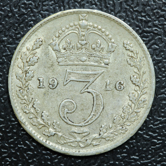 1916 Great Britain 3 Pence Threepence Silver Coin - KM# 813