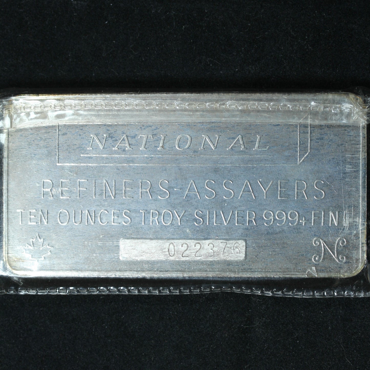 10 oz .999+ Fine Silver National Refiners-Assayers Silver Bar Ingot - #022376