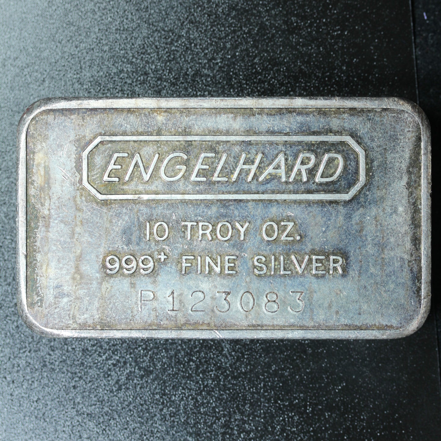 10 oz .999+ Fine Silver Engelhard Bar - #P123083 - Course Pebbled Finish Reverse