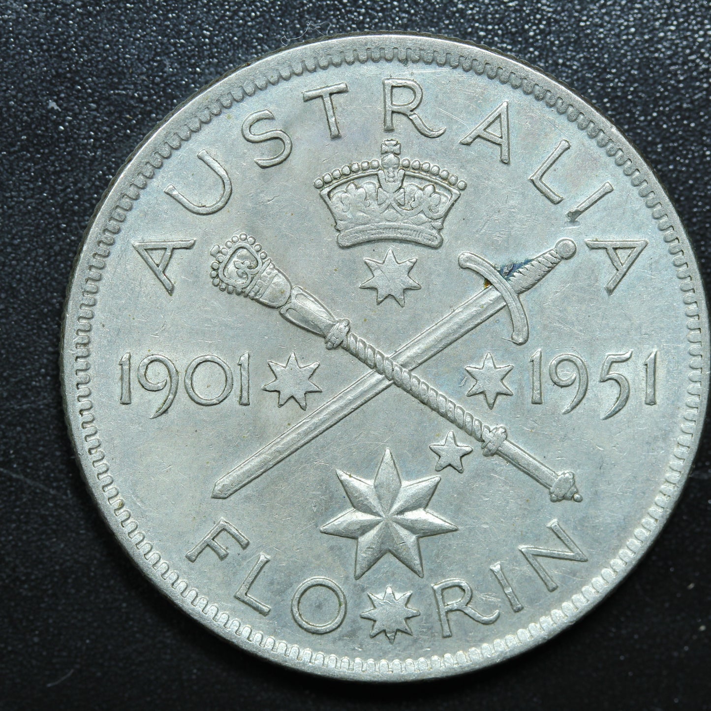 1951 Australia 1 Florin Silver Coin KM# 47 50 Years of Fed