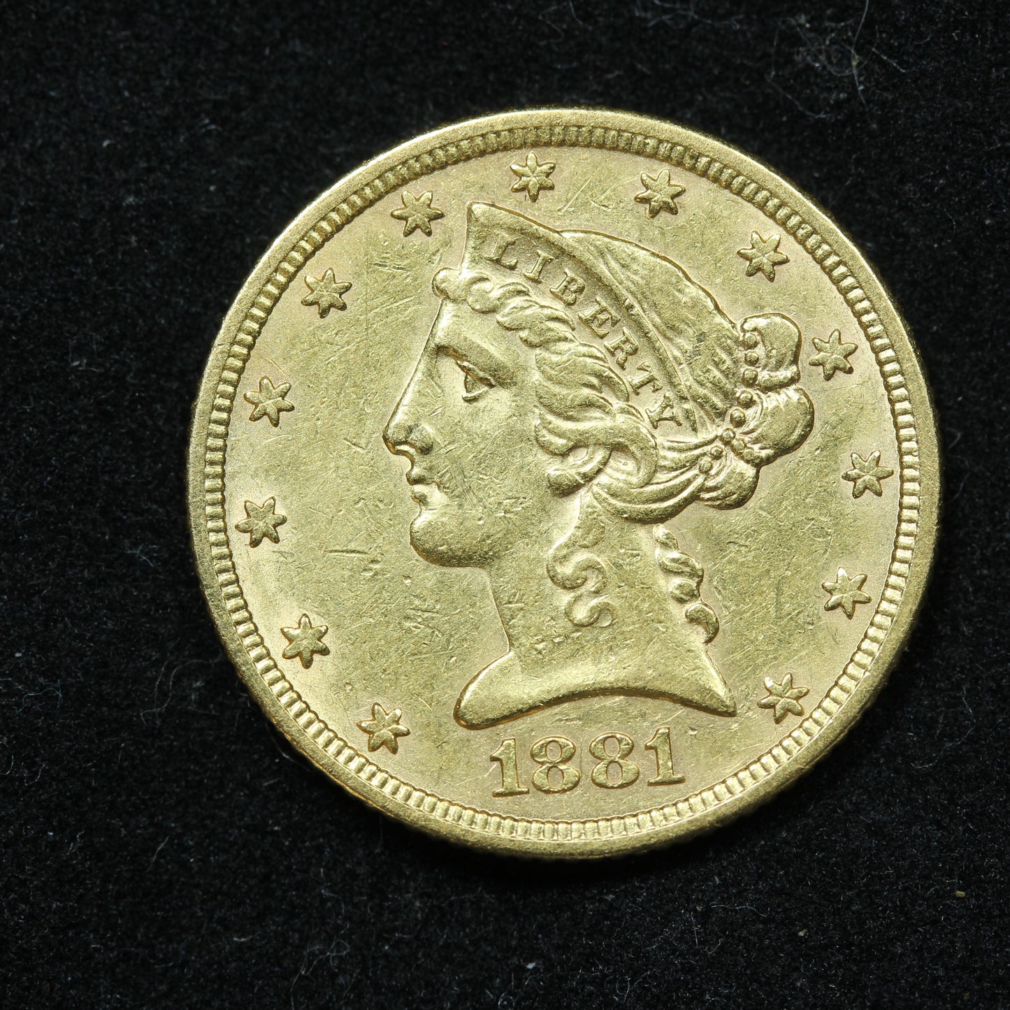 1881 P $5 Liberty Head US Gold Half Eagle Coin Philadelphia