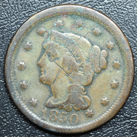 1850 Braided Hair Large Cent 1C Penny