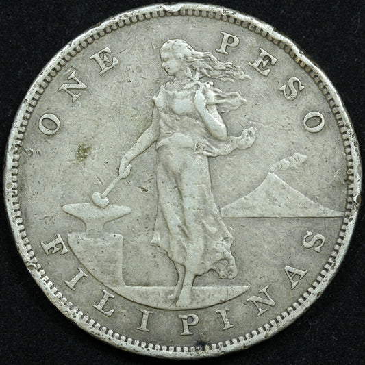1903 1 One Peso Philippines Silver Coin - KM# 168