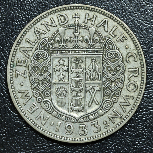 1933 New Zealand NZ Half Crown Silver Coin - KM# 5