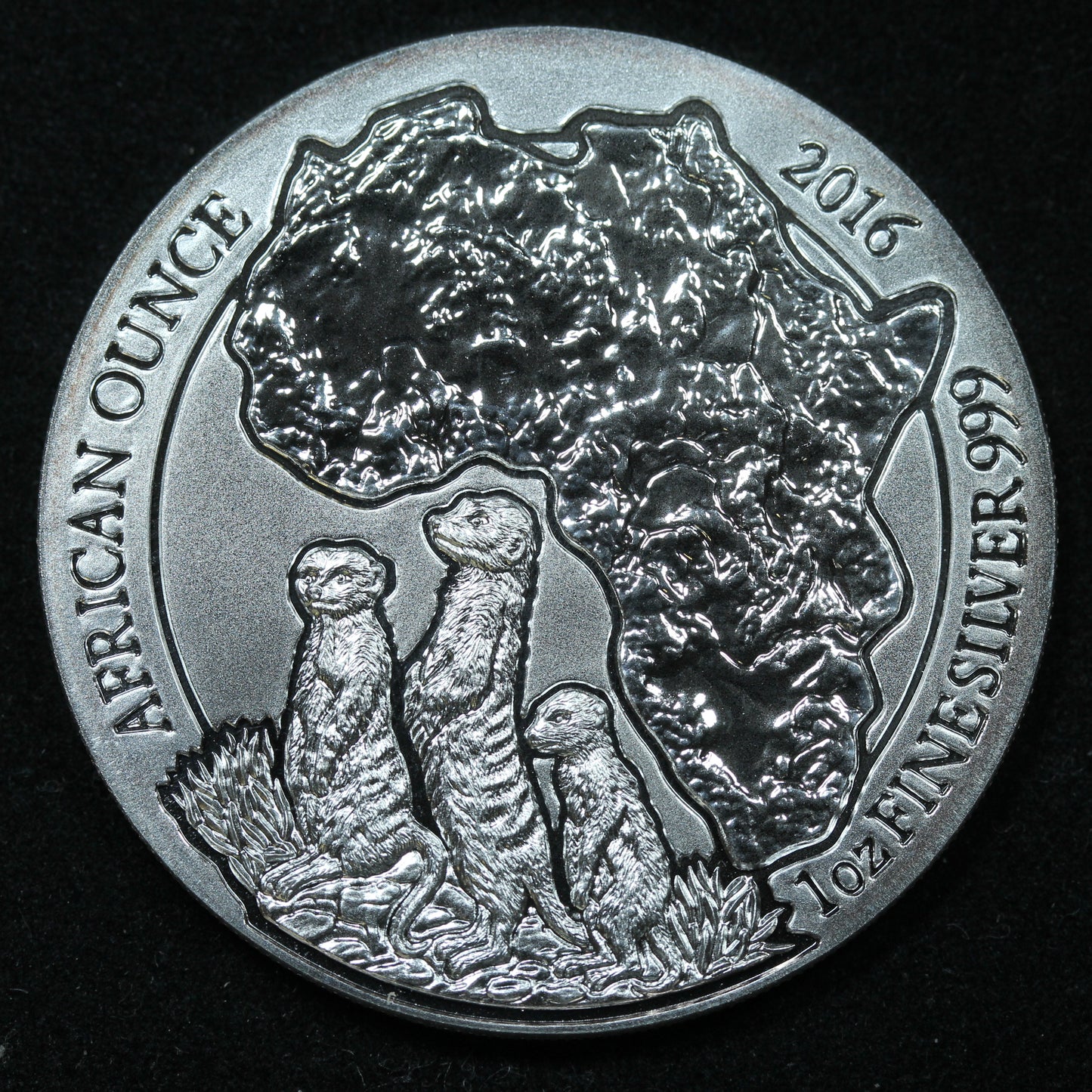 1 oz .999 Fine Silver - 2016 Rwanda 50 Amafaranga African Animals Meerkat