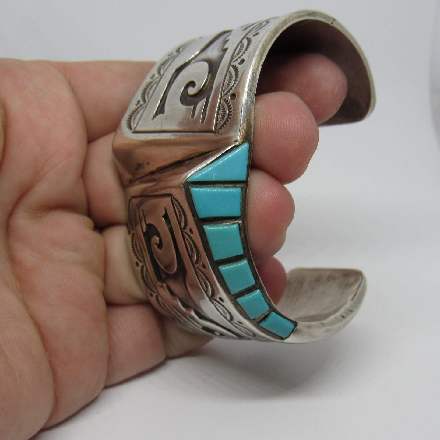 Vintage Sterling Navajo Donny & Dorothy Clark DD Turquoise Cuff Bracelet - ~6 inch