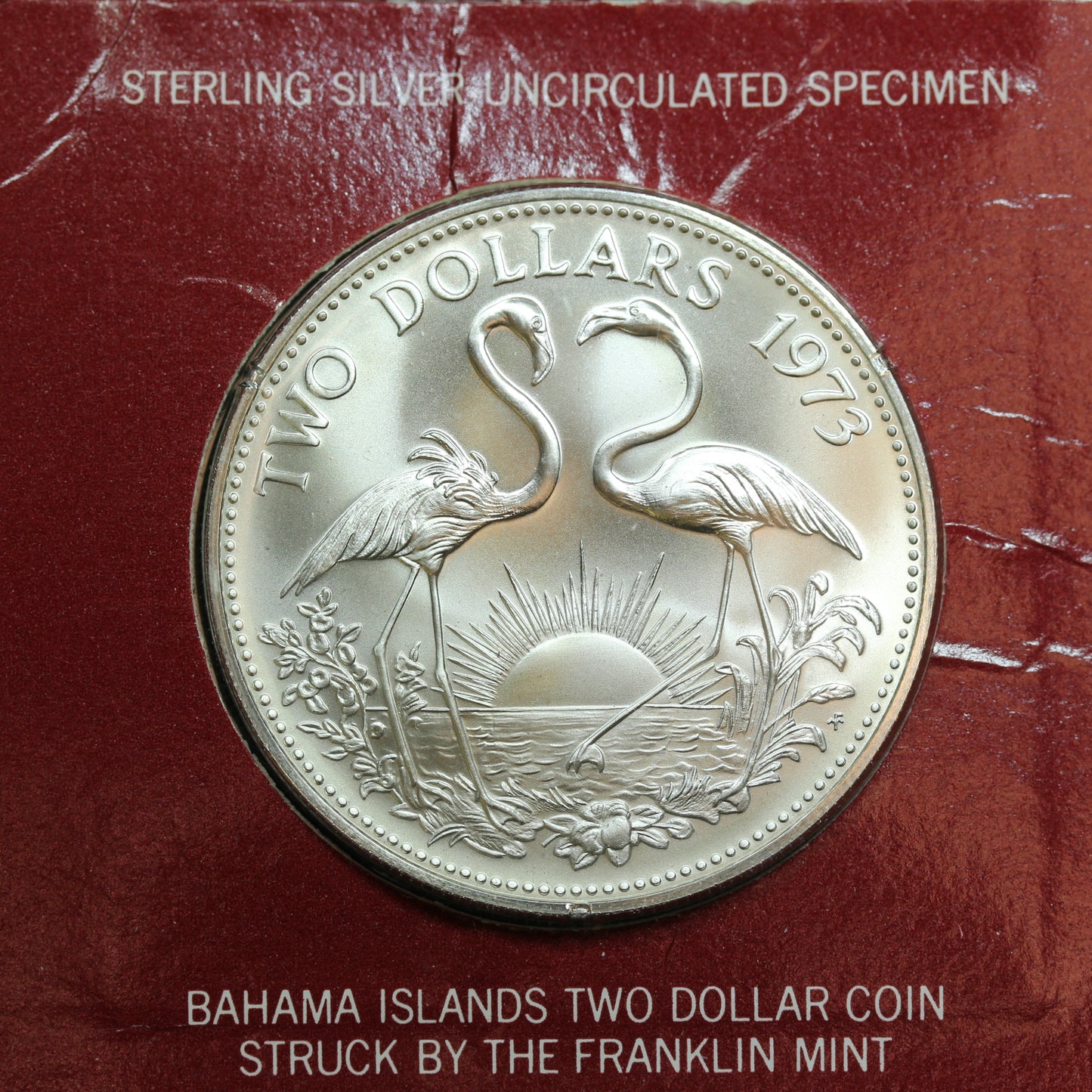 1973 Bahamas $2 Dollar FLAMINGO Uncirculated Sterling Silver Coin in Package