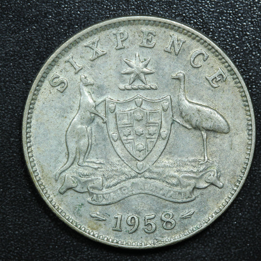1958 Australian 6 Six Pence Silver Coin - KM# 58