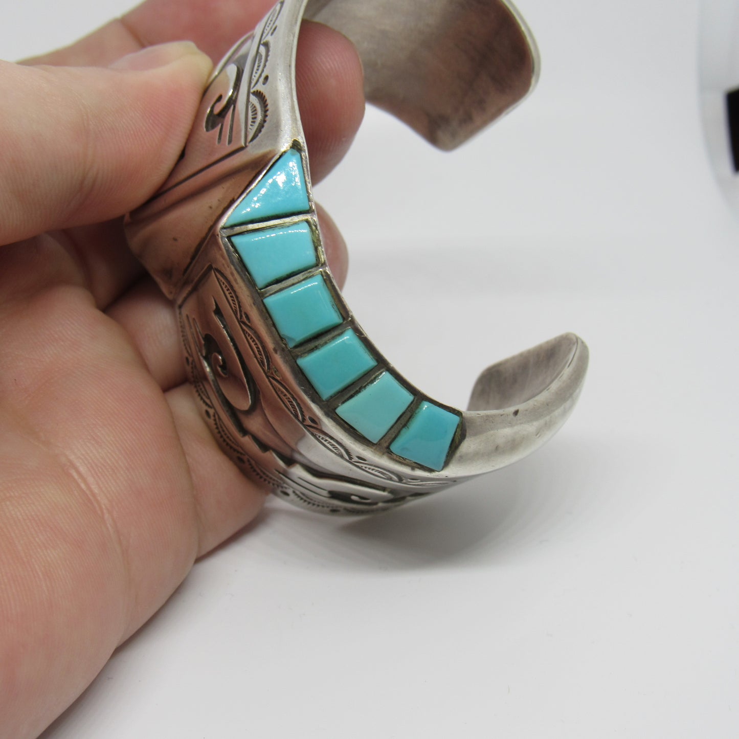 Vintage Sterling Navajo Donny & Dorothy Clark DD Turquoise Cuff Bracelet - ~6 inch