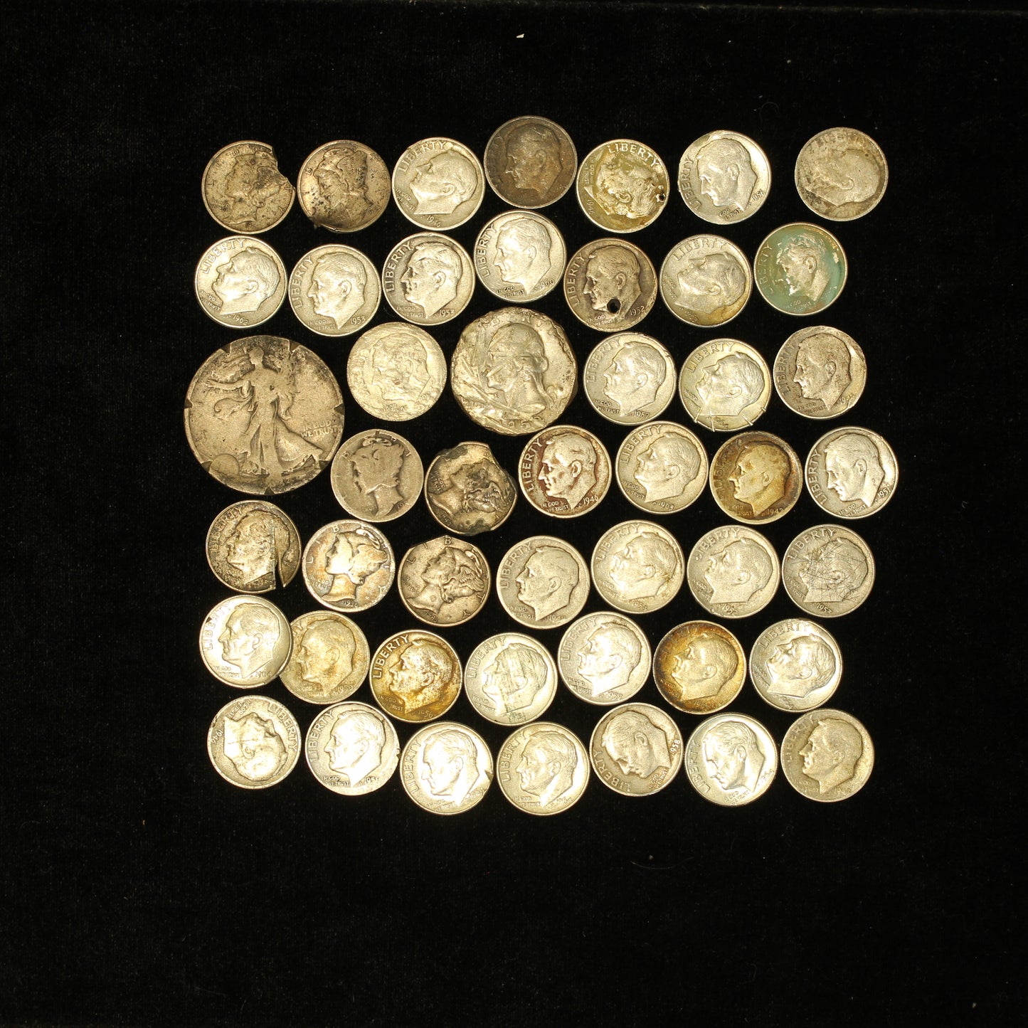 90% US Silver Coin Lot - Damaged / Worn / Cull Coins 127.9 grams