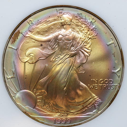 1999 American Silver Eagle Great Rainbow Toning PCI Holder