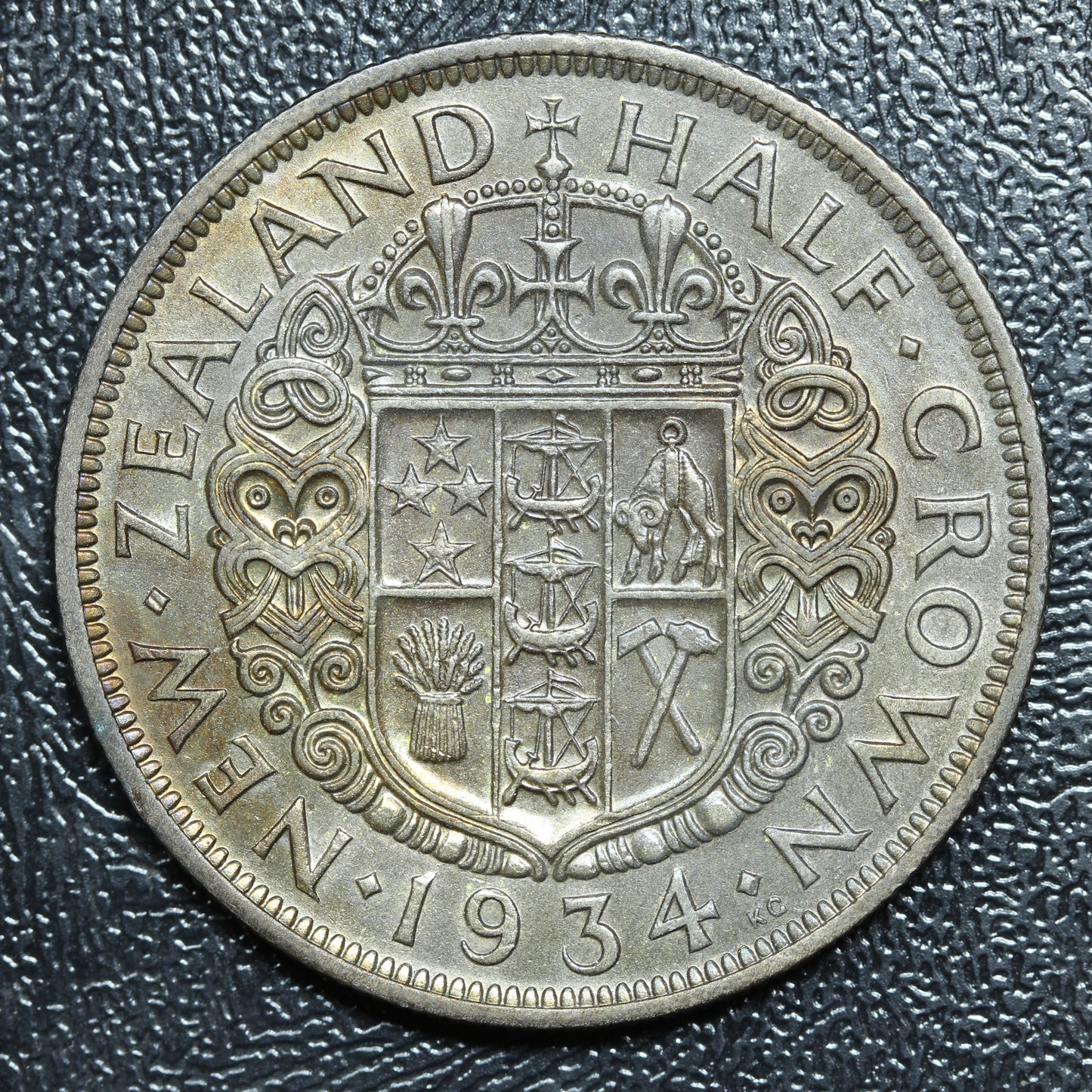 1934 New Zealand NZ Half Crown Silver Coin - KM# 5