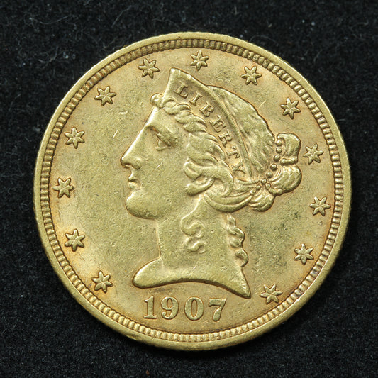 1907 D (Denver) $5 Liberty Head US Gold Half Eagle Coin