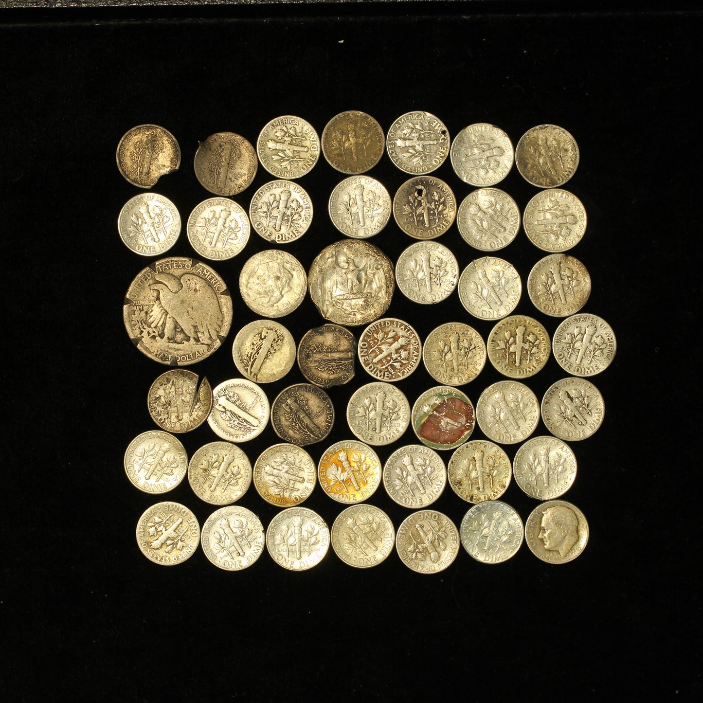 90% US Silver Coin Lot - Damaged / Worn / Cull Coins 127.9 grams