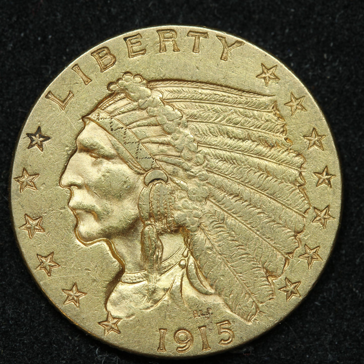 1915 $ 2.5 2.50 Gold Indian Head Quarter Eagle Coin