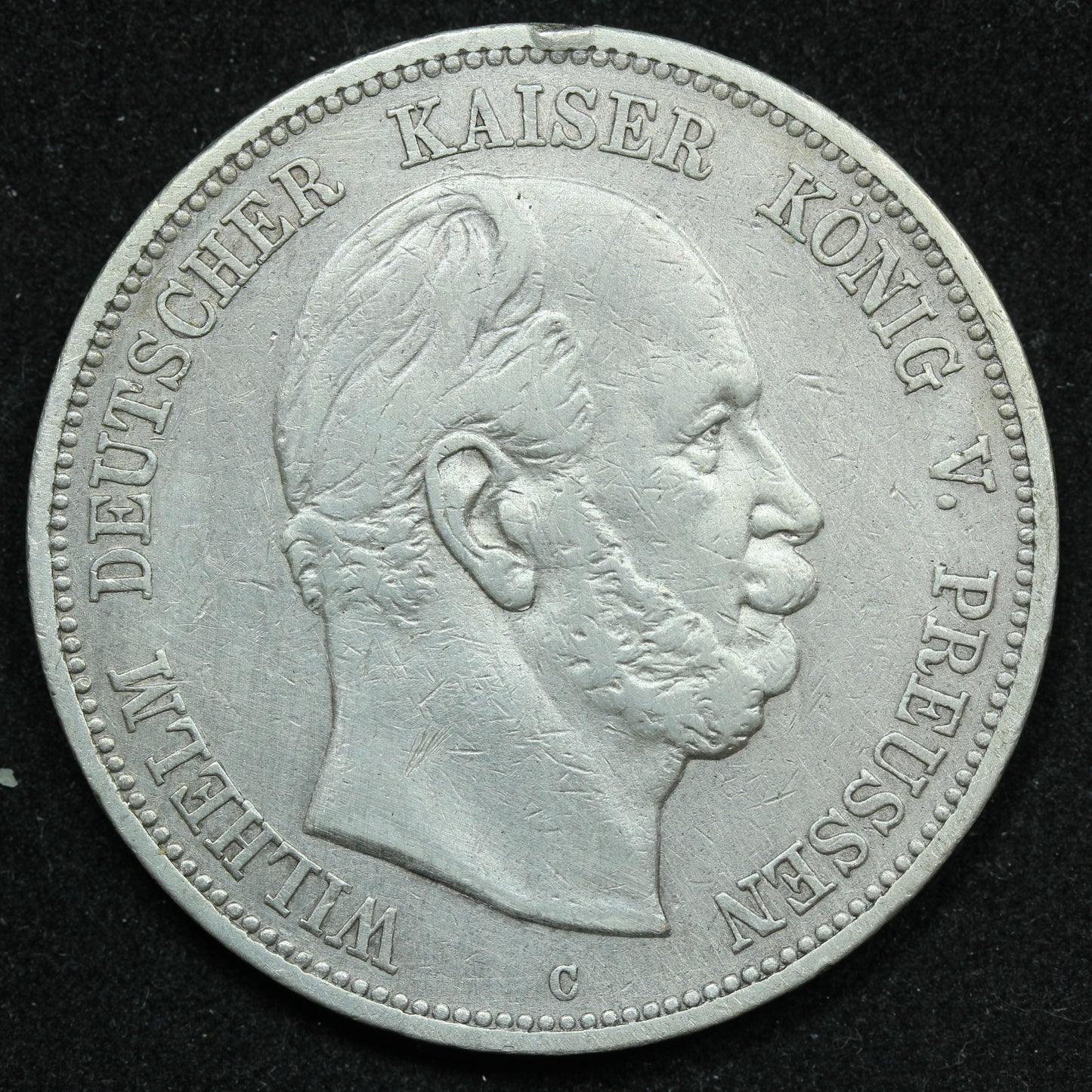 1876 C German States PRUSSIA 5 Funf Mark Silver Coin - KM# 503