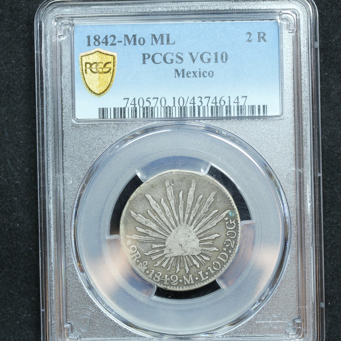 1842 Mo ML 2 Reale Mexico PCGS Certified VG10 Super Rare