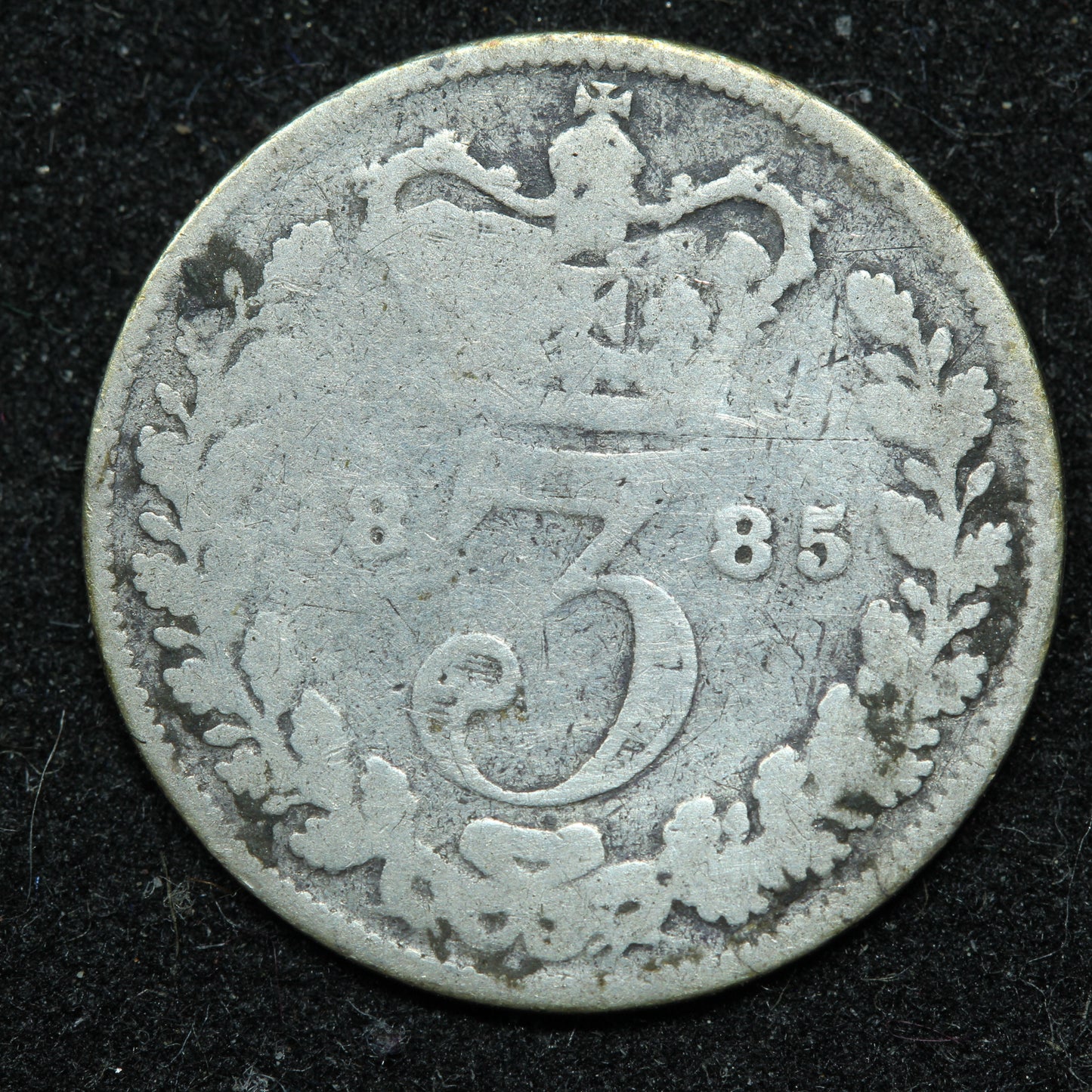 1885 Great Britain 3 Pence Threepence .925 Fine Silver KM# 730