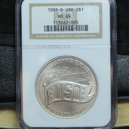 1991 D USO Commemorative Silver $1 - NGC MS 69