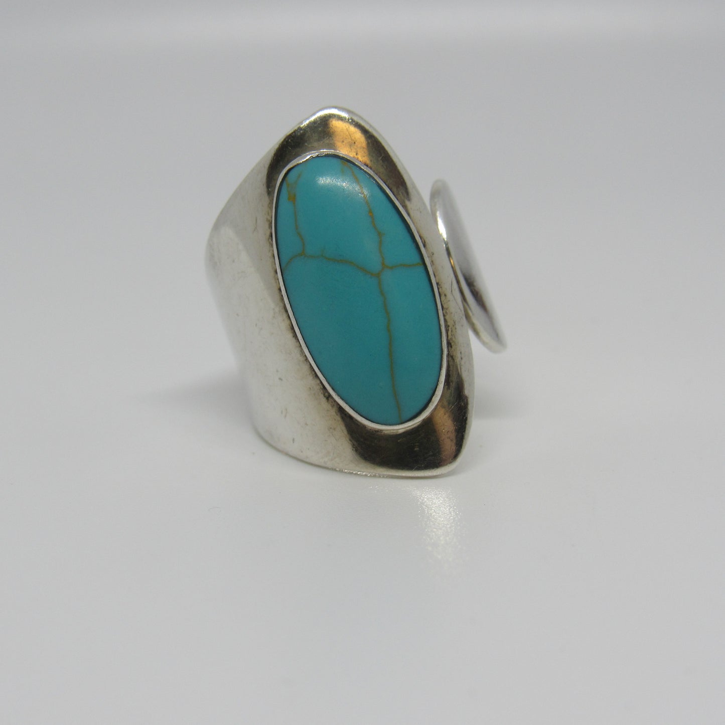 Vintage Sterling Silver HOB Mexico Turquoise Bypass Ring - Sz 6