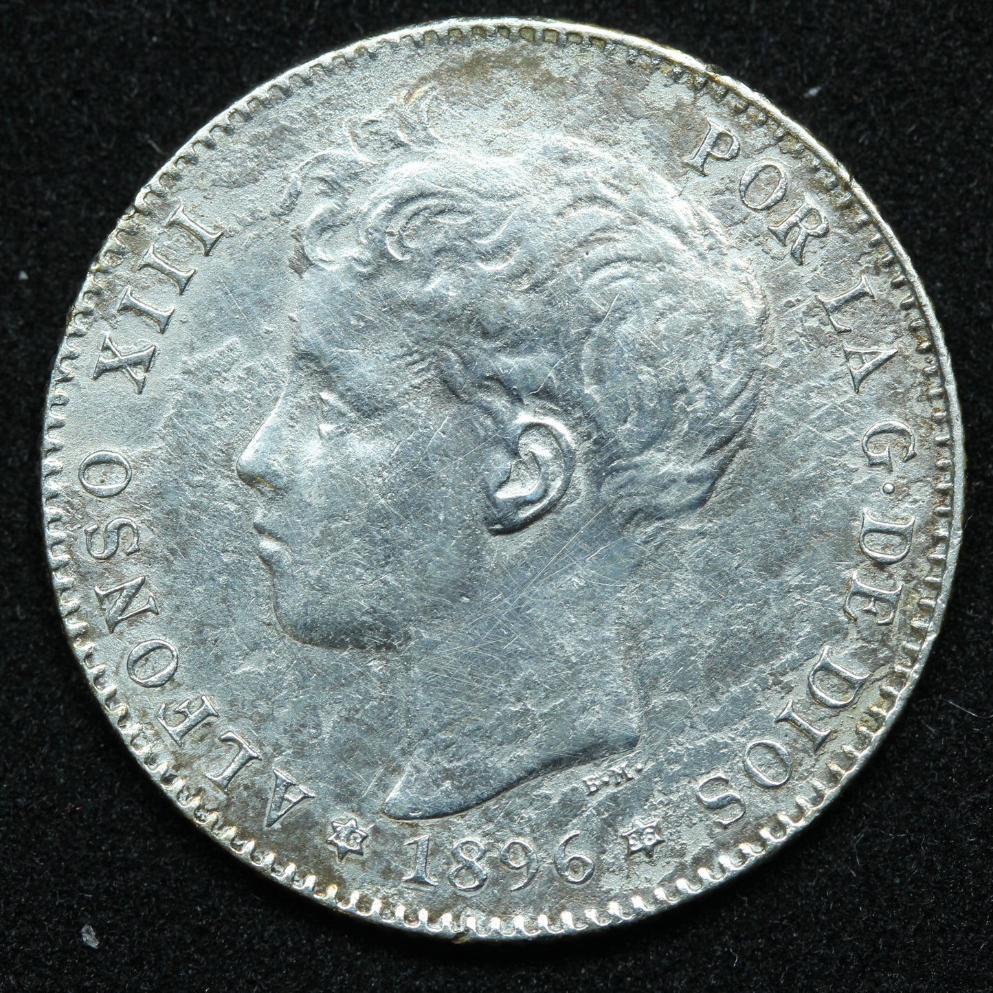 1896 Una Peseta Spain Silver Coin - ALFONSO XIII - KM# 706
