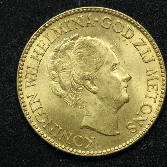 1927 Netherlands 10 Gulden Wilhelmina I Gold Coin