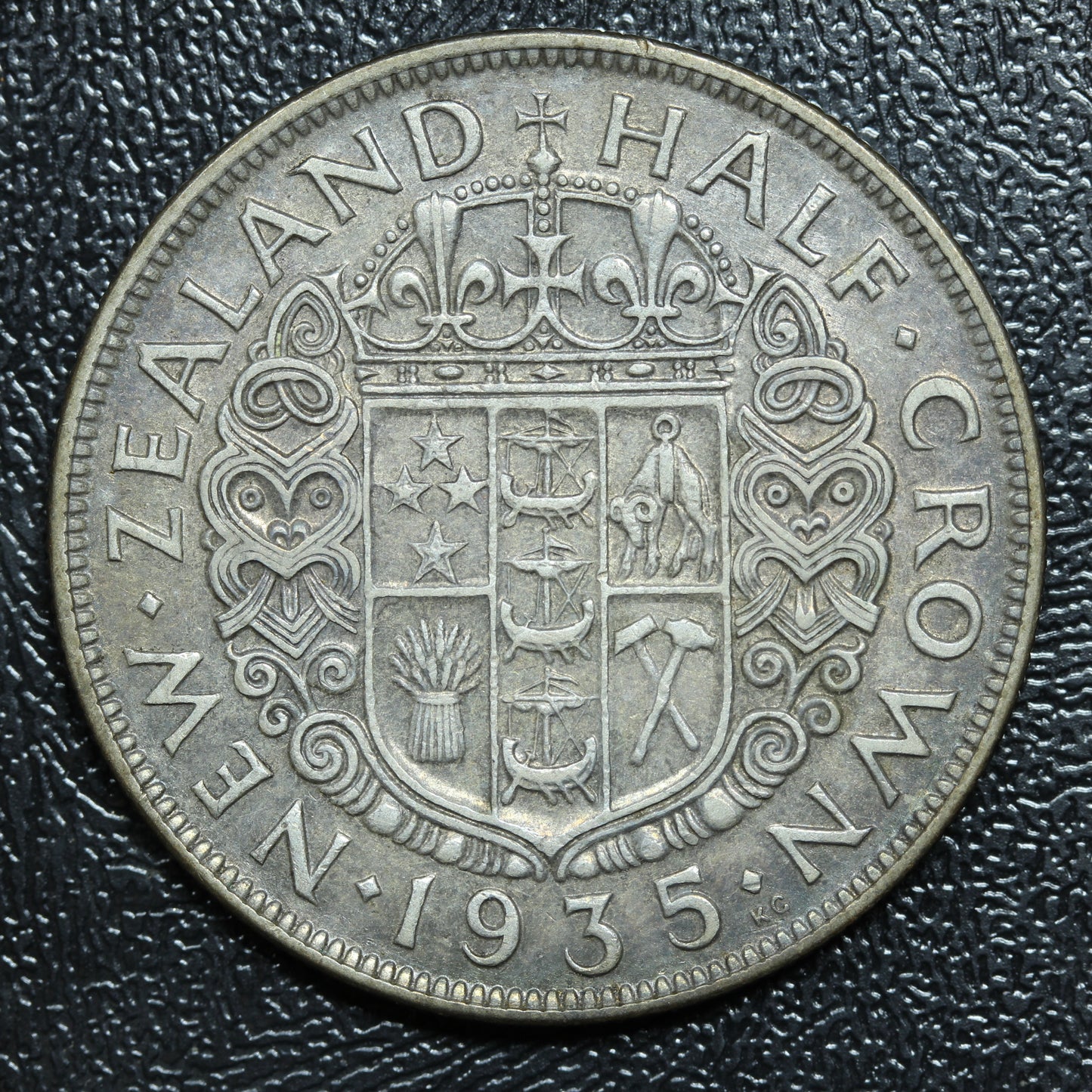 1935 New Zealand NZ Half Crown Silver Coin - KM# 5