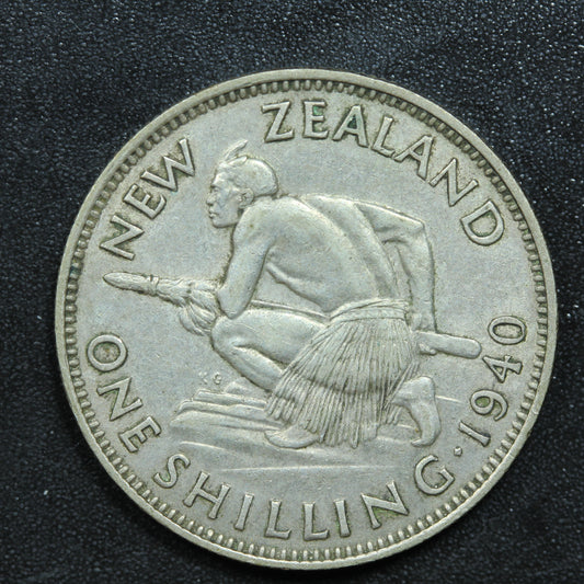 1940 New Zealand NZ One Shilling Silver Coin - KM# 9