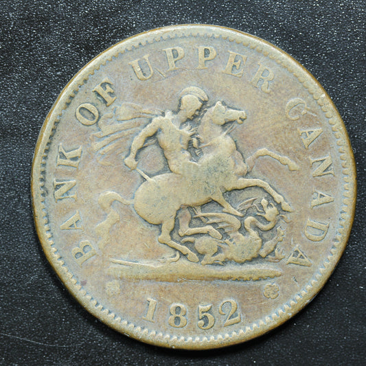 1852 Canadian Bank Token 1 Penny Cent Upper Canada