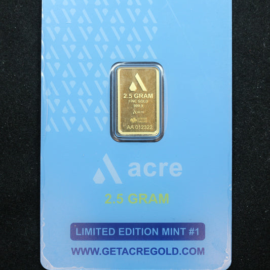2.5 Gram .9999 Fine Gold Acre Bar in Assay