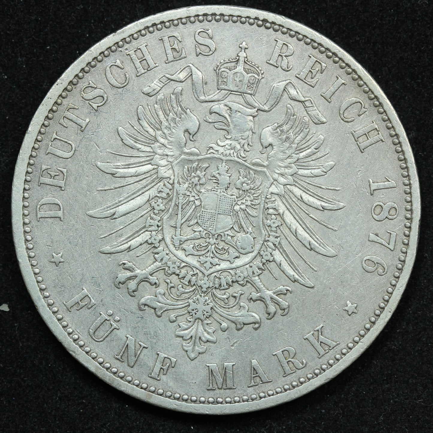 1876 C German States PRUSSIA 5 Funf Mark Silver Coin - KM# 503