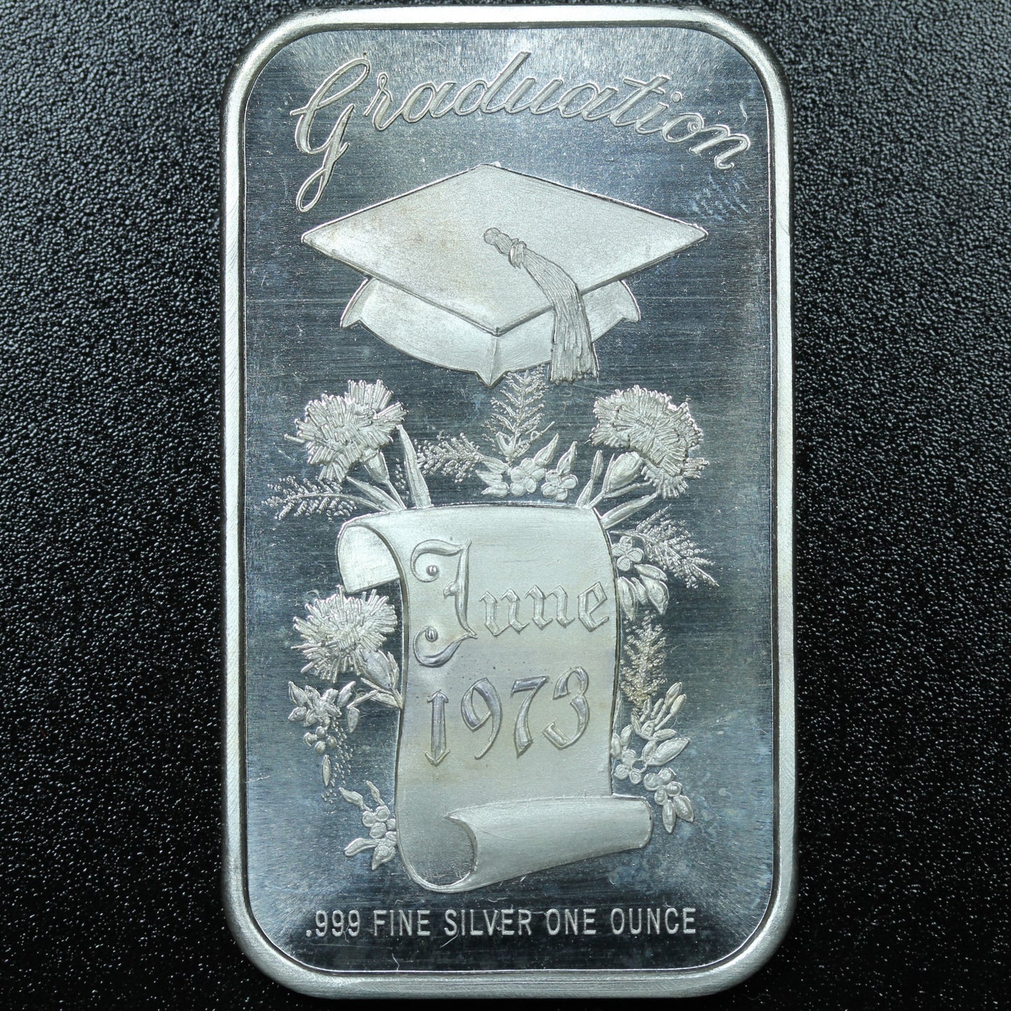 1 oz .999 Fine Silver - Vintage 1973 Graduation Art Bar Blank Reverse