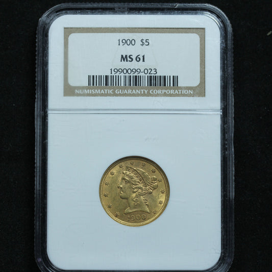 1900 Liberty Head $5 Gold Half Eagle - NGC MS 61