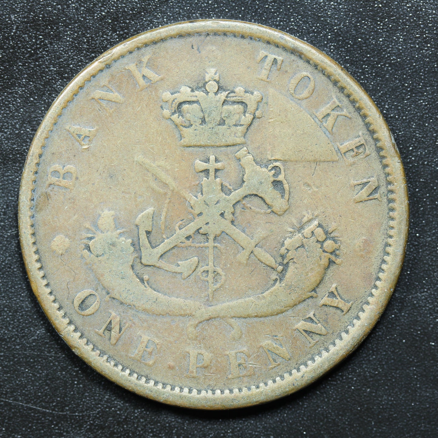 1852 Canadian Bank Token 1 Penny Cent Upper Canada