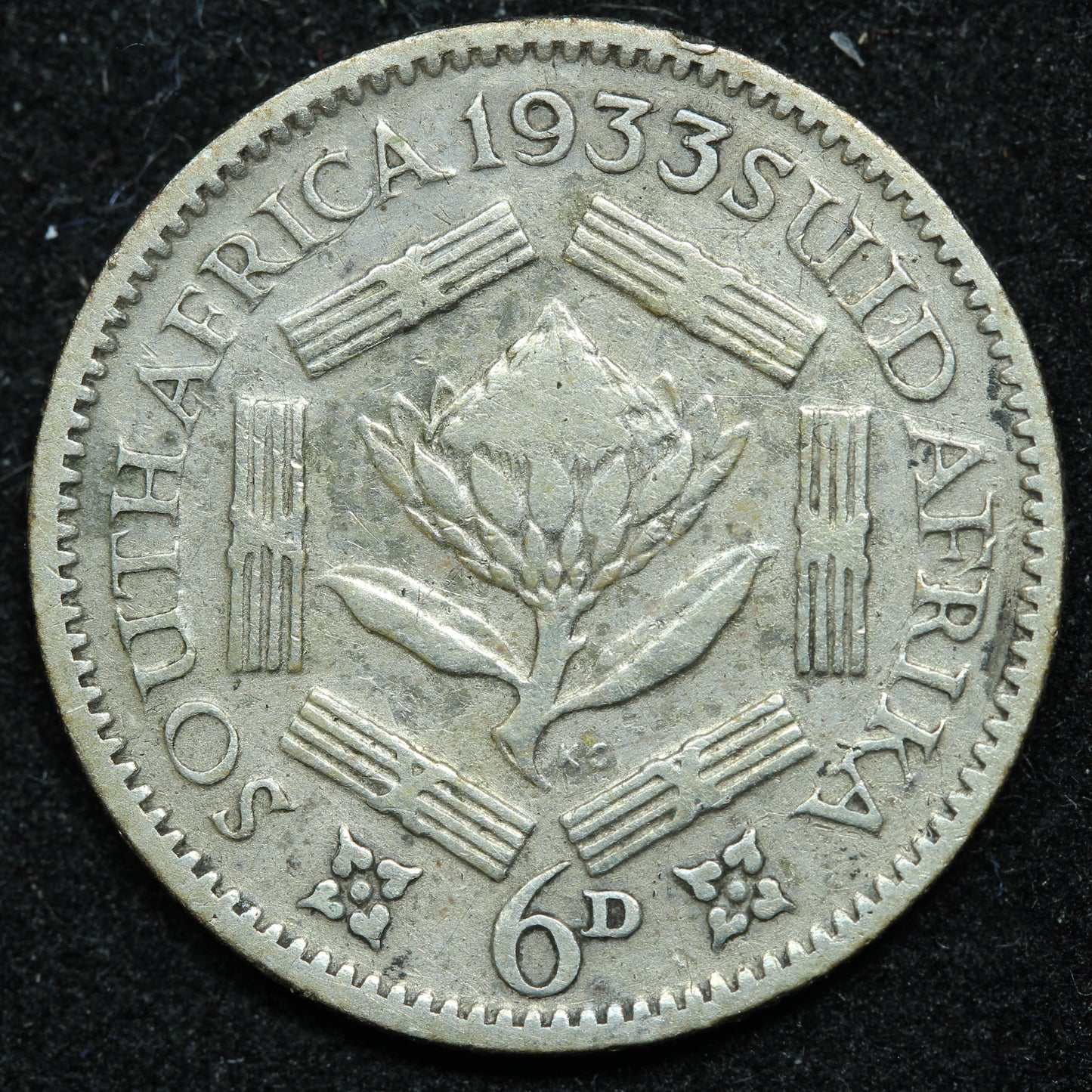 1933 South Africa 6 Six Pence Silver Coin - KM# 16.2