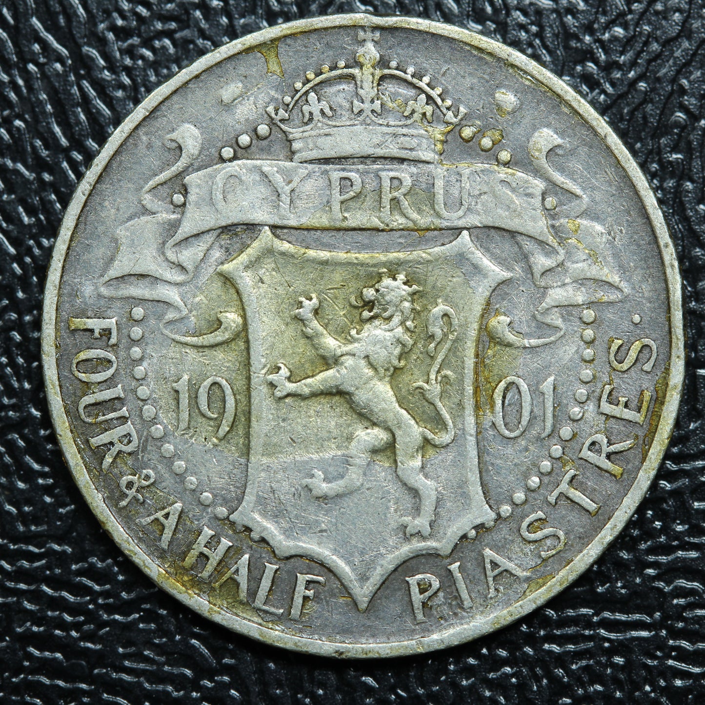 1901 Cyprus 4 1/2 Four & a Half Piastres Silver Coin - KM# 5