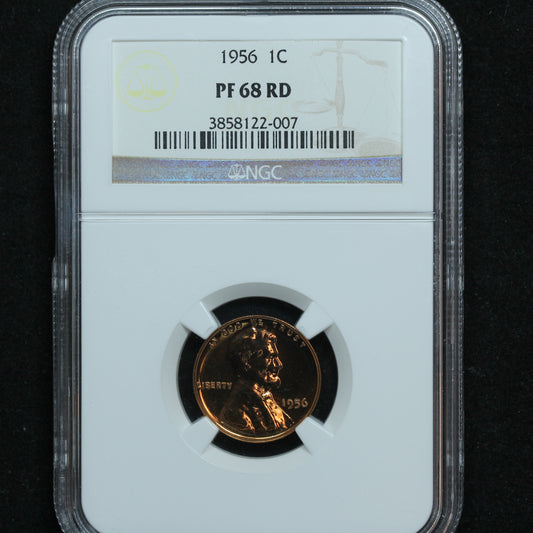 1956 1c Lincoln Cent Penny - NGC PF 68 RD Red