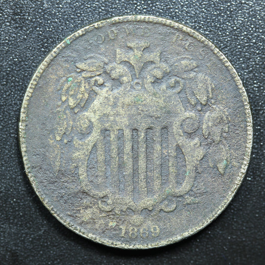 1869 Shield Nickel 5 Cents 5c Five Cents