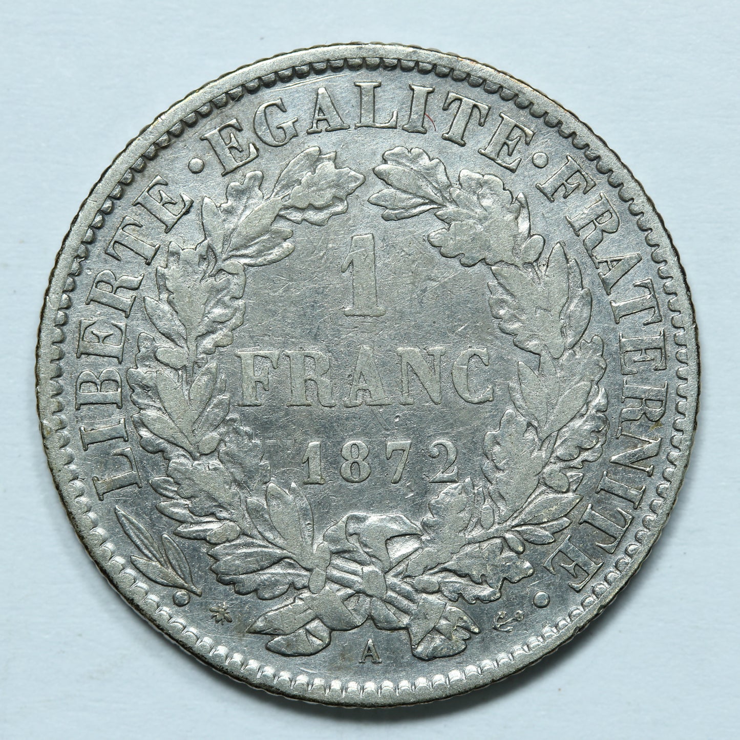 1872 1 Franc France Third Republic Silver Coin - KM# 822.1