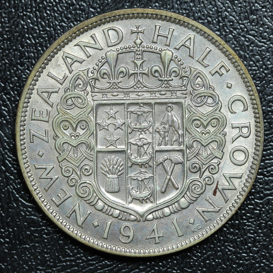 1941 New Zealand NZ Half Crown Silver Coin - KM# 11