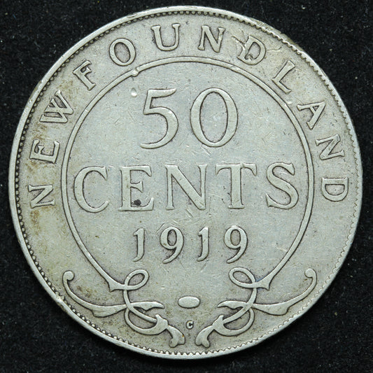 1919 Newfoundland 50 Cents Silver Coin - George V - KM #12