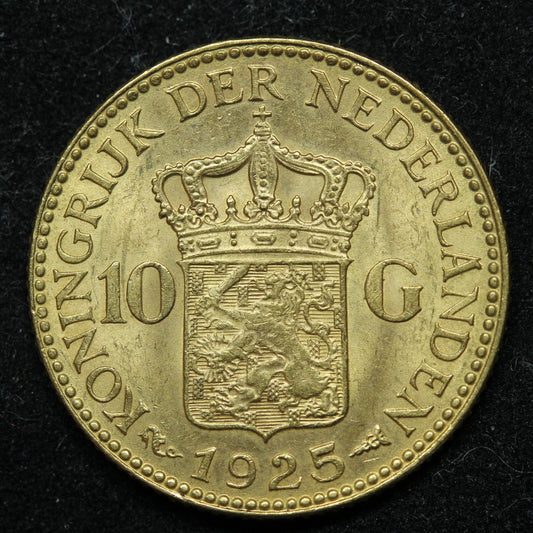1925 Netherlands 10 Gulden Wilhelmina I Gold Coin