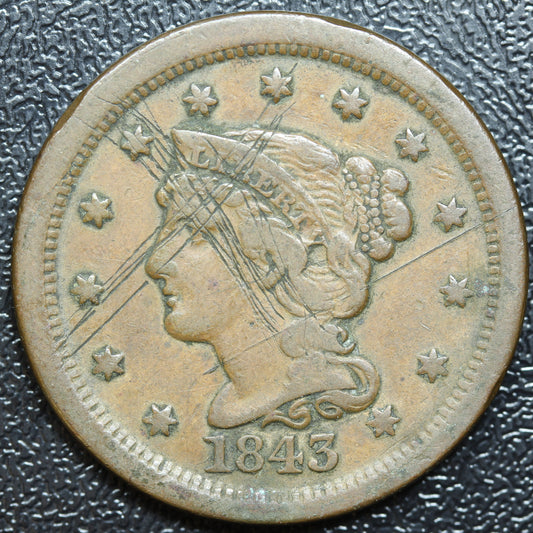 1843 Braided Hair Large Cent 1C Penny Mature Large Letters