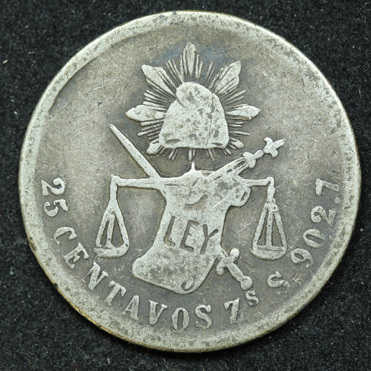 1885 25 Centavos Zs S Mexico Silver Coin - KM# 406.9